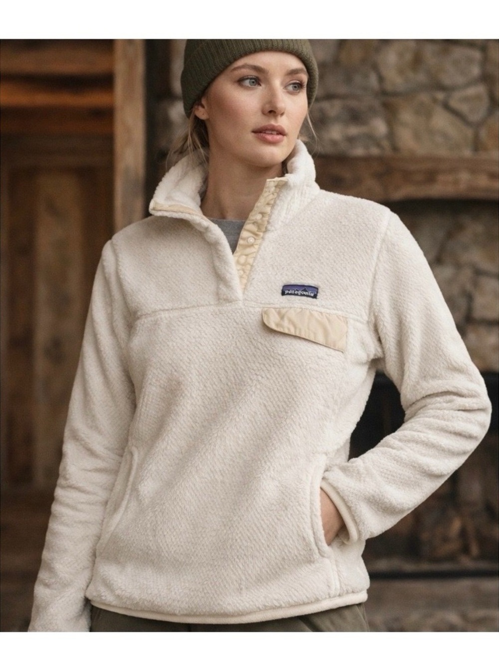 Patagonia Cream Sherpa Quarter-Placket Pullover